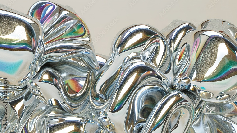 Poster a gleaming collection of silvery items resting atop a pristine surface against a pure white backgrou