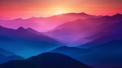 Fototapeta premium A vibrant sunrise paints the sky above a majestic mountain range, casting a colorful glow on the peaks.