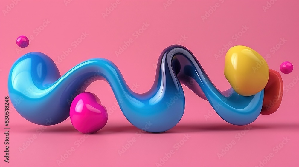 Poster a multi-colored object on a pink background with a liquid droplet