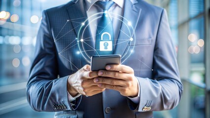 Access control concept. Businessman using mobile smartphone with virtual access control icon for access security personal data. Automatic access control system