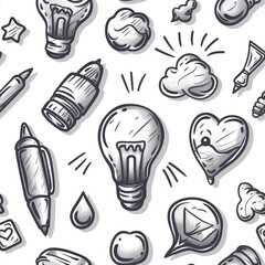 hand drawn light bulb idea business doodles elements