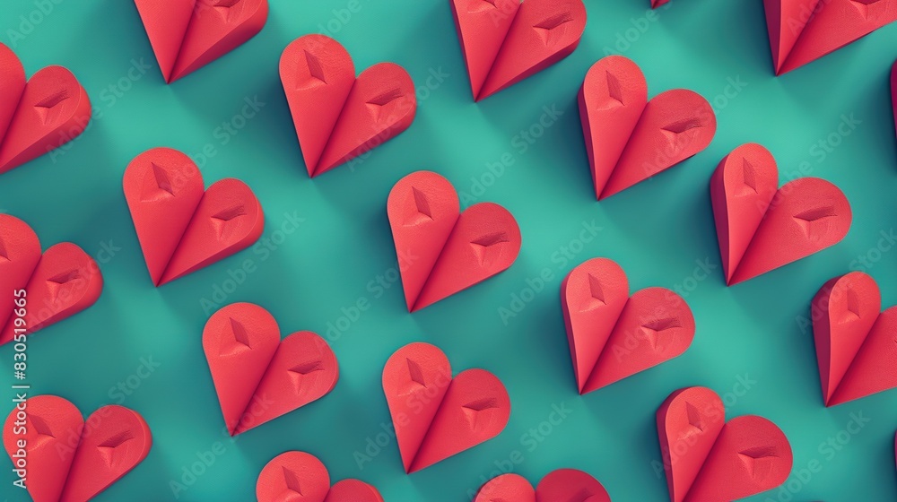 Poster red heart group on blue background with red heart pattern on left side
