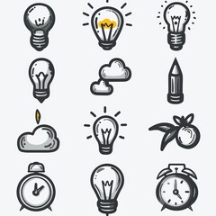 Naklejka premium hand drawn light bulb idea business doodles elements