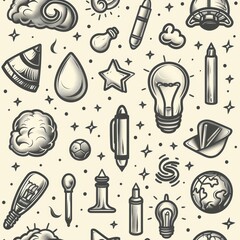 hand drawn light bulb idea business doodles elements