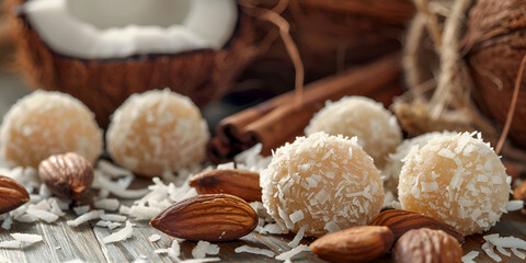 White sweet coconut candies in plate