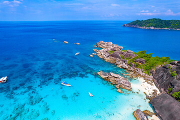 Aerial view of the Similan Islands, Andaman Sea, natural blue waters, tropical sea of Thailand. the...