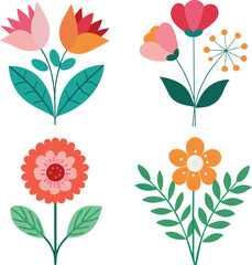 set of flowers and leaves