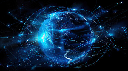 digital connection, global network, communication technology, digital earth, technology, black and blue