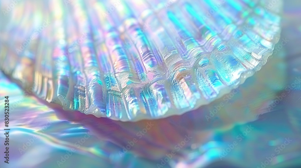 Poster a close-up of a white shell with iridescent light reflecting off its shell's surface