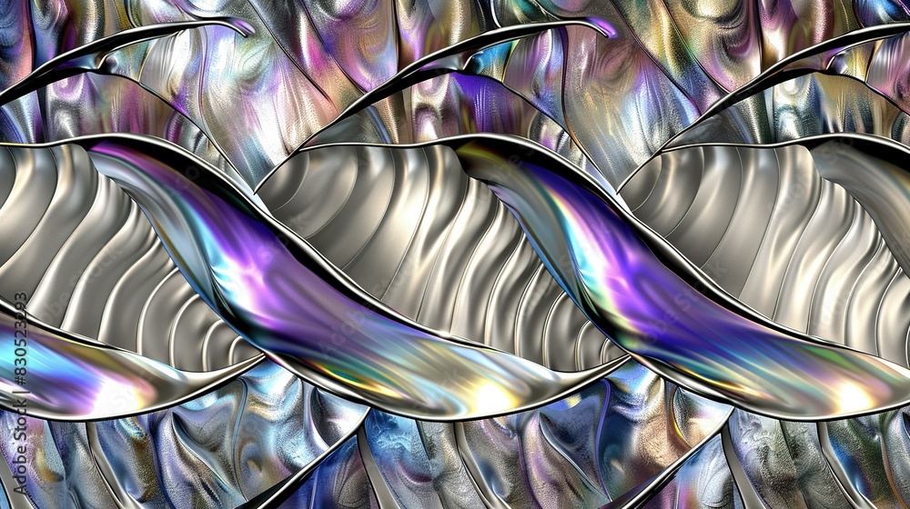 Poster a detailed image of a metallic construction featuring an undulating pattern on its exterior and inte