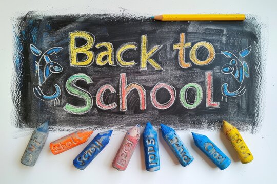 Back to School background write with chalk and pencils