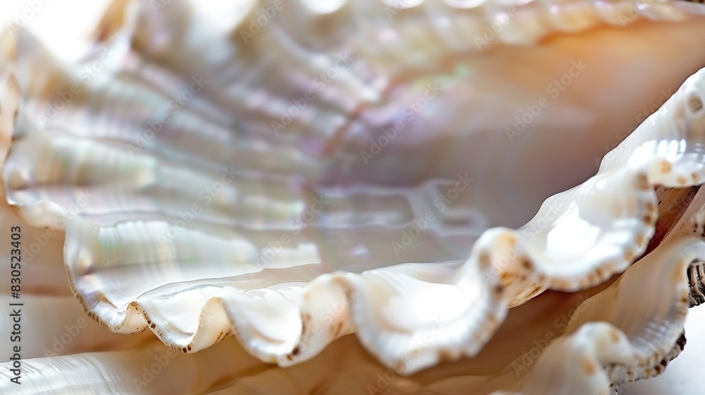 Poster a cluster of seashells stacked on top of one another atop a white background, with a hazy background