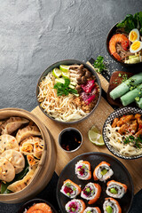 Chinese cuisine dishes on table. Asian food concept.