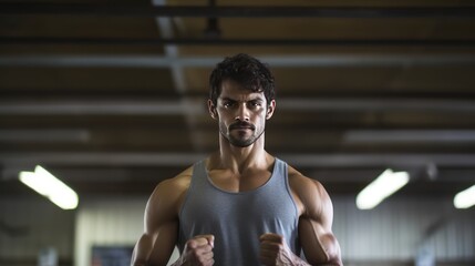 portrait of a silhouetted young male boxer standing