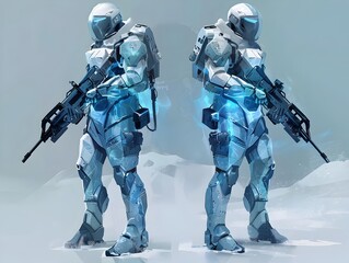Futuristic Armored Soldiers Equipped with Advanced Weaponry and Technology for Tactical Missions