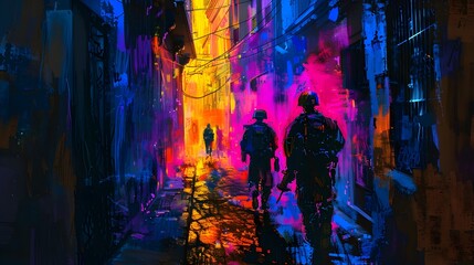 Illuminating Alleyway:A Vibrant Urban Through Neon-Lit Cityscape
