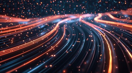 Obraz premium Dynamic high-speed data network with slick, glossy, and glowing lines of light