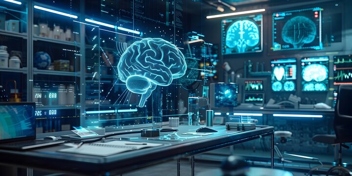 Futuristic Medical Research Facility Utilizes Augmented Reality to Visualize Neural Pathways Enhancing Understanding of Alzheimer s
