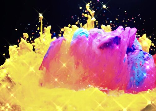 luxury Color paint drops animation of color powder explosion on black