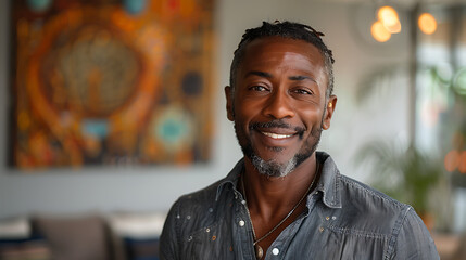 compassionate empathetic Male African American therapist providing mental health support healing individual family warmth understanding creates safe nurturing space client explore their emotion overco