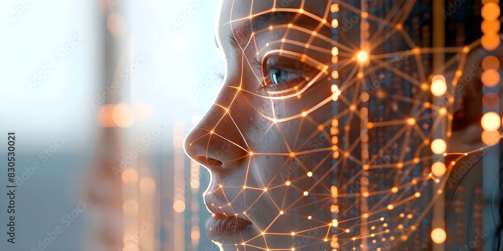 Poster biometric face recognition technology enhances online security protecting business data from unautho