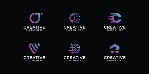 Set of abstract initial a z monogram logo design