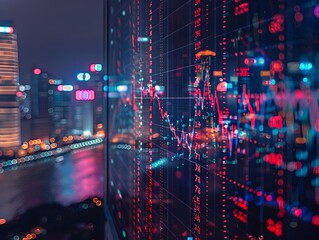 Dazzling Financial Metropolis A Captivating Fusion of Data and Cityscape at Night