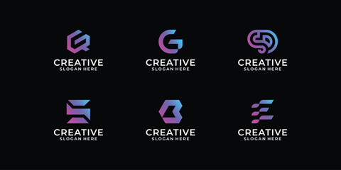 Set of abstract initial a z monogram logo design