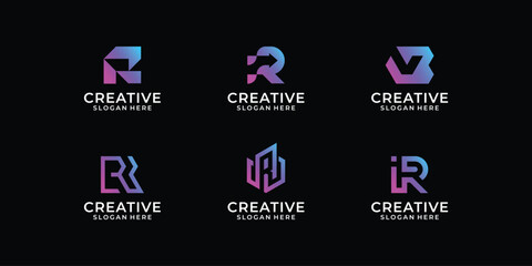 Set of abstract initial a z monogram logo design
