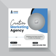 Fototapeta premium Modern Digital Marketing Agency Social Media Post For Business. Abstract Advertisement Square Web Post for Company Promotion with Blue and Black Color Accent.