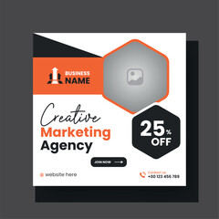 Modern Digital Marketing Agency Social Media Post For Business. Abstract Advertisement Square Web Post for Company Promotion with Orange and Black Color Accent.