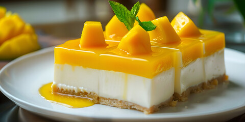 Bake mango Cheesecake Healthy dessert on white background