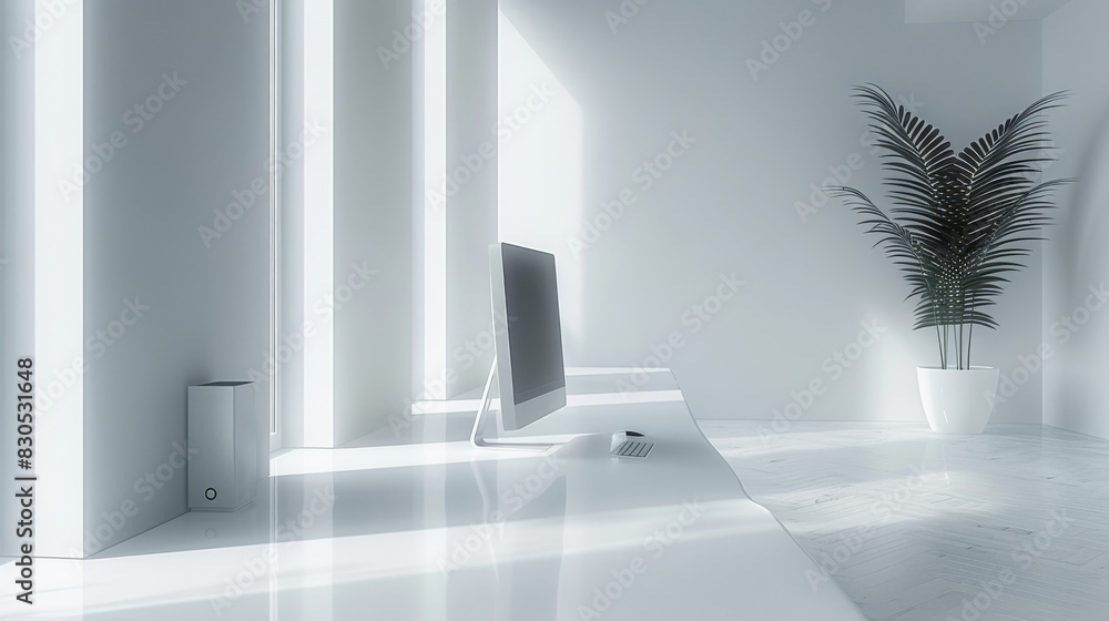 Aufkleber a clean white desktop computer perspective, simple and elegant colors. generative ai.