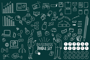 手書きのビジネスイラストセット　黒板風