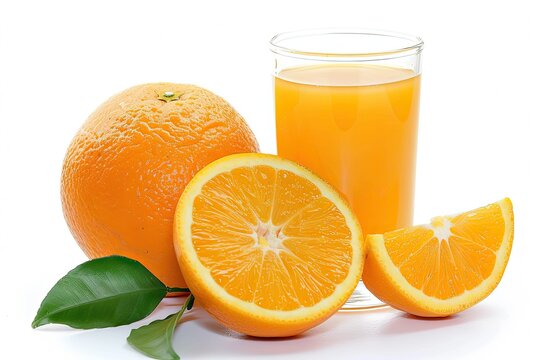 Portrait of fresh sunkist orange with a glass of orange juice isolated on white background 