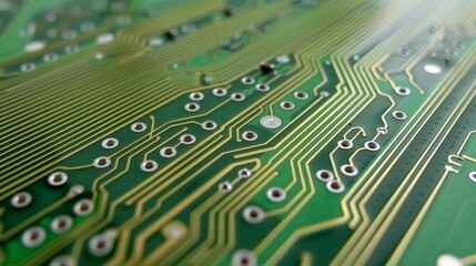  A close-up of a circuit board featuring numerous small holes clustered in its center