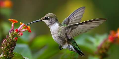 Capturing Nature's Beauty: A Hummingbird's Graceful Feeding. Concept Nature Photography, Wildlife Close-ups, Hummingbird Behavior, Birdwatching Techniques