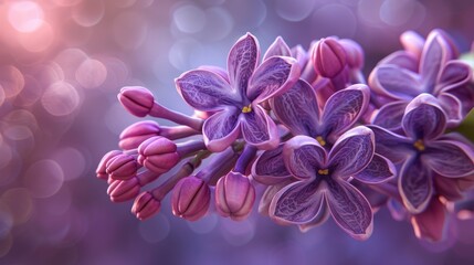  A branch bearing numerous purple flowers sits atop green leaves, surrounded by softly blurred background lights