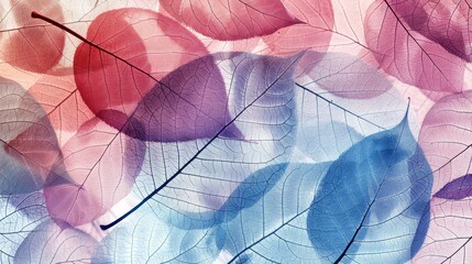 blue, pink, and purple leaves A red-blue leaf sits centrally at image top-left
