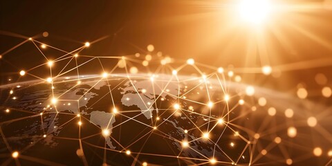 Connecting the world: The concept of a global network through interconnected dots symbolizing collaboration, communication, and interdependence in the digital age. Concept Global Network