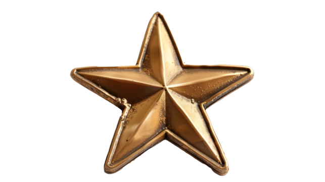 gold star isolated on transparent background, star cut out 