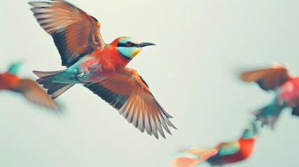 group of colourful birds fly in the air - Powered by Adobe