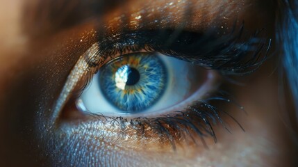  A tight shot of an eye, revealing a blue-yellow iris at its core