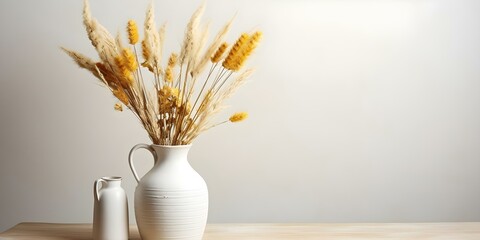 Elegant Interior Design Accent: White Vase with Dried Flowers. Concept Home Decor, Interior Design, White Vase, Dried Flowers