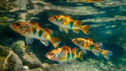 A group of fish swimming in the water