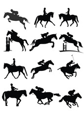 Black and White horses silhouette. Vector illustration