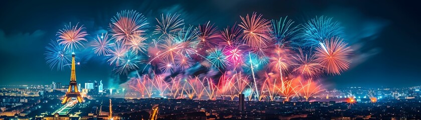 Captivating Bastille Day Fireworks Over Iconic French City Skyline