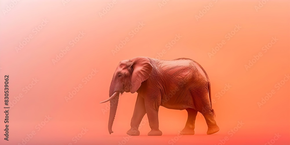 Poster a single pink elephant in a colorful monochromatic pink setting with space for text and selective fo
