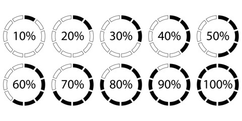 Progress percentage indicator. Loading indocator. Set of loading or downloading indicators. Vector illustration