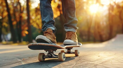 Urban Skateboarding Lifestyle at Sunset - Youth Culture and Active Outdoor Fun